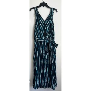 Donna Karan‎ New York Maxi Dress Size 14 Blue Sleeveless Tie Waist NWT